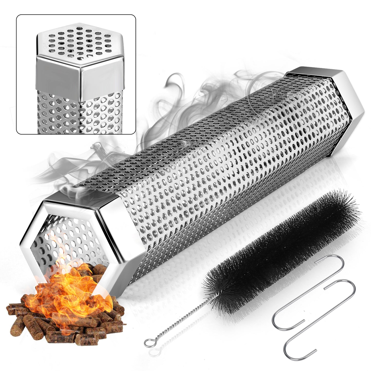 Realcook Pellet Smoker Tube 12-inch: Stainless Steel Wood Pellets Smoke Tube for Hot or Cold Smoking | BBQ Smoke Generator Tubes Works with any Grill and Smokers