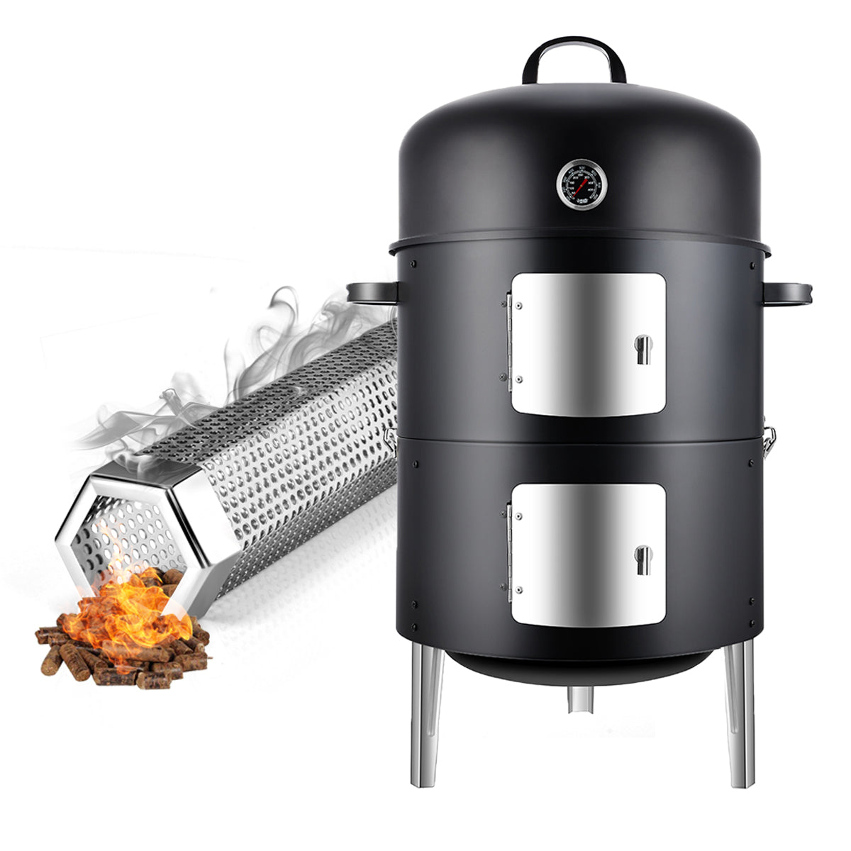 Realcook 17inch Charcoal Smoker Grill with Pellet Smoker Tube