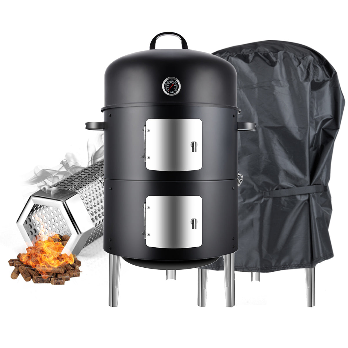17" Realcook Charcoal Smoker Grill with Pellet Smoker Tube & Smoker Cover