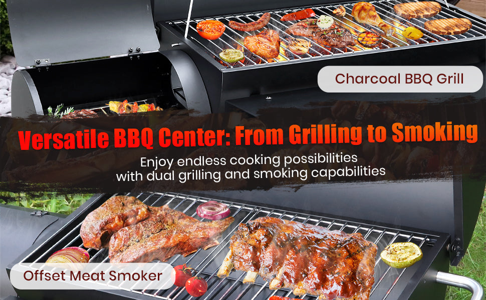 Realcook Charcoal Grills with Offest Smokers: Spacious Barrel Charcoal BBQ Grill | Barbecue Smoker Grill Combo for Outdoor Backyard Patio Camping Picnic and Party