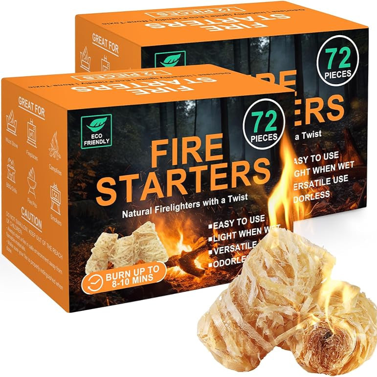 Realcook Natural Fire Starter for Fireplaces: All Weather Charcoal Firestarters - Odorless Fire Starters Cubes for Campfires | Grill | Fire Pit | BBQ | Wood Stove | Smoker - 144 Counts