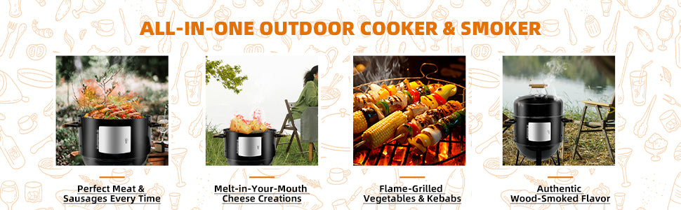 Realcook BBQ Charcoal Smoker Grill: Heavy Duty 17 Inch Vertical Meat Smokers - Porcelain-Enameled Charcoal Grill Smoker Combo for Outdoor Cooking Backyard Picnic Party Grilling