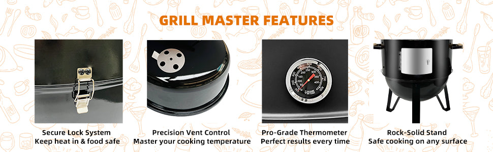 Realcook BBQ Charcoal Smoker Grill: Heavy Duty 17 Inch Vertical Meat Smokers - Porcelain-Enameled Charcoal Grill Smoker Combo for Outdoor Cooking Backyard Picnic Party Grilling
