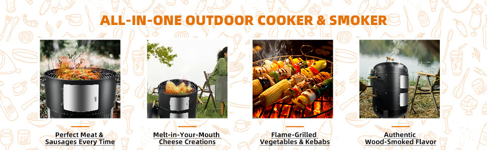 Realcook Vertical Charcoal Smoker Grills: Premium 20.5 Inch BBQ Meat Smokers - Barbecue Charcoal Grill Smoker Combo for Outdoor Cooking Patio Backyard Picnic Party Grilling