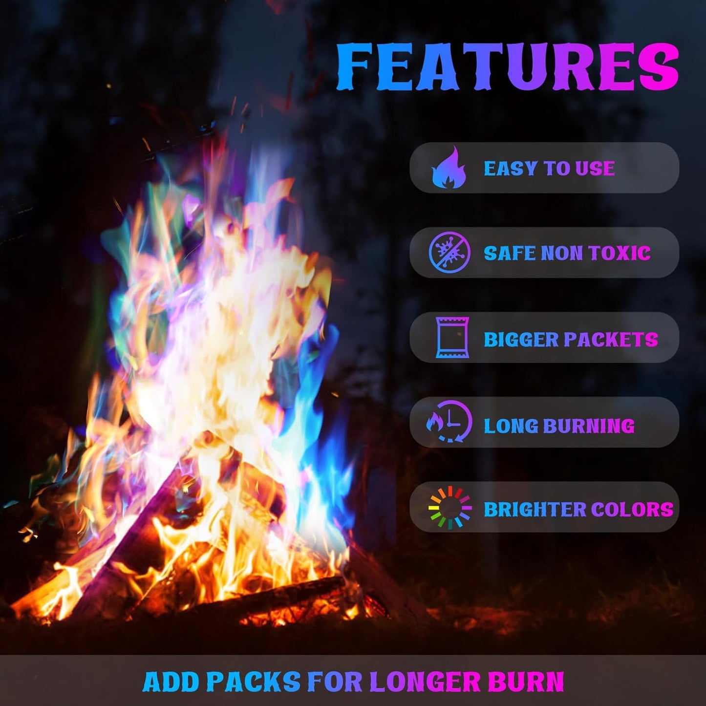 Realcook Fire Color Changing Packet: 30 Mystical Flames Color Fire Packets for Outdoor Fire Pit | Campfires