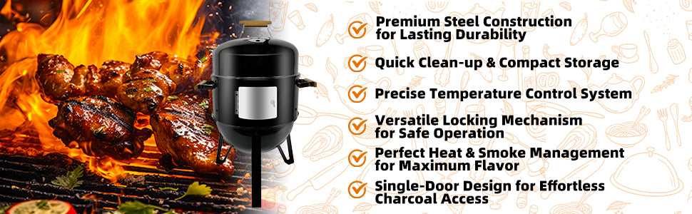 Realcook BBQ Charcoal Smoker Grill: Heavy Duty 17 Inch Vertical Meat Smokers - Porcelain-Enameled Charcoal Grill Smoker Combo for Outdoor Cooking Backyard Picnic Party Grilling