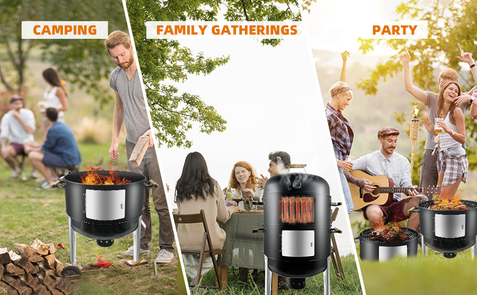 Realcook Vertical Charcoal Smoker Grills: Premium 20.5 Inch BBQ Meat Smokers - Barbecue Charcoal Grill Smoker Combo for Outdoor Cooking Patio Backyard Picnic Party Grilling
