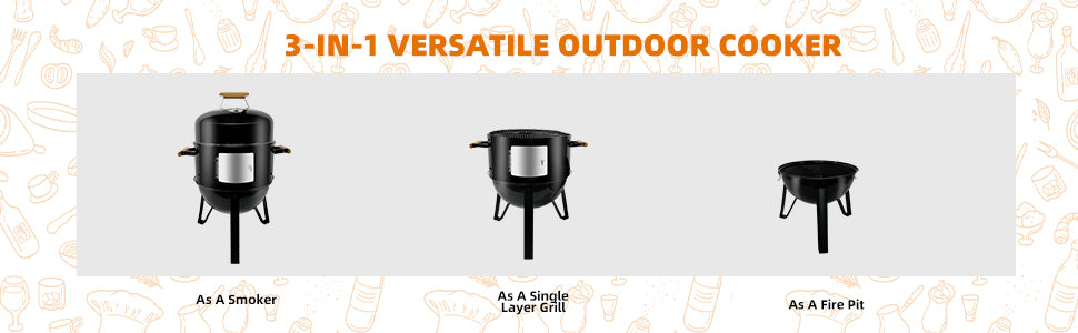 Realcook BBQ Charcoal Smoker Grill: Heavy Duty 17 Inch Vertical Meat Smokers - Porcelain-Enameled Charcoal Grill Smoker Combo for Outdoor Cooking Backyard Picnic Party Grilling