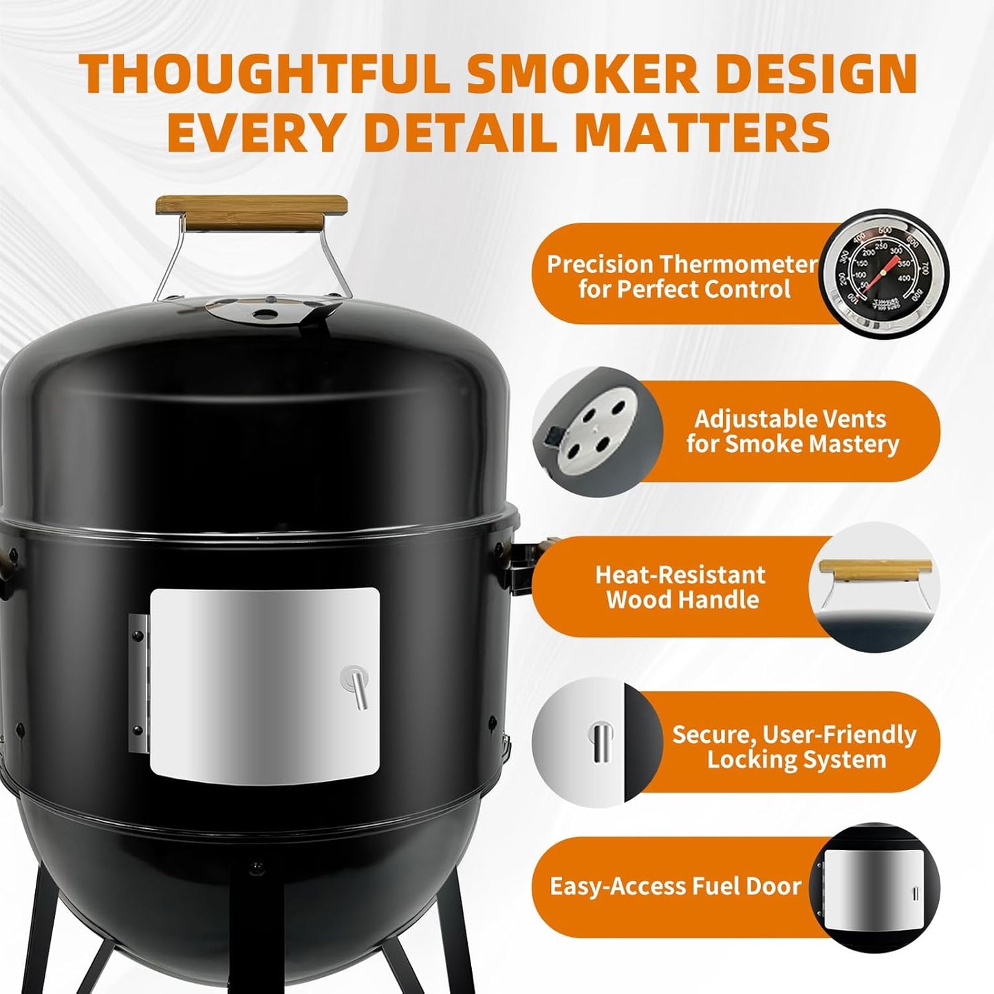 Realcook BBQ Charcoal Smoker Grill: Heavy Duty 17 Inch Vertical Meat Smokers - Porcelain-Enameled Charcoal Grill Smoker Combo for Outdoor Cooking Backyard Picnic Party Grilling
