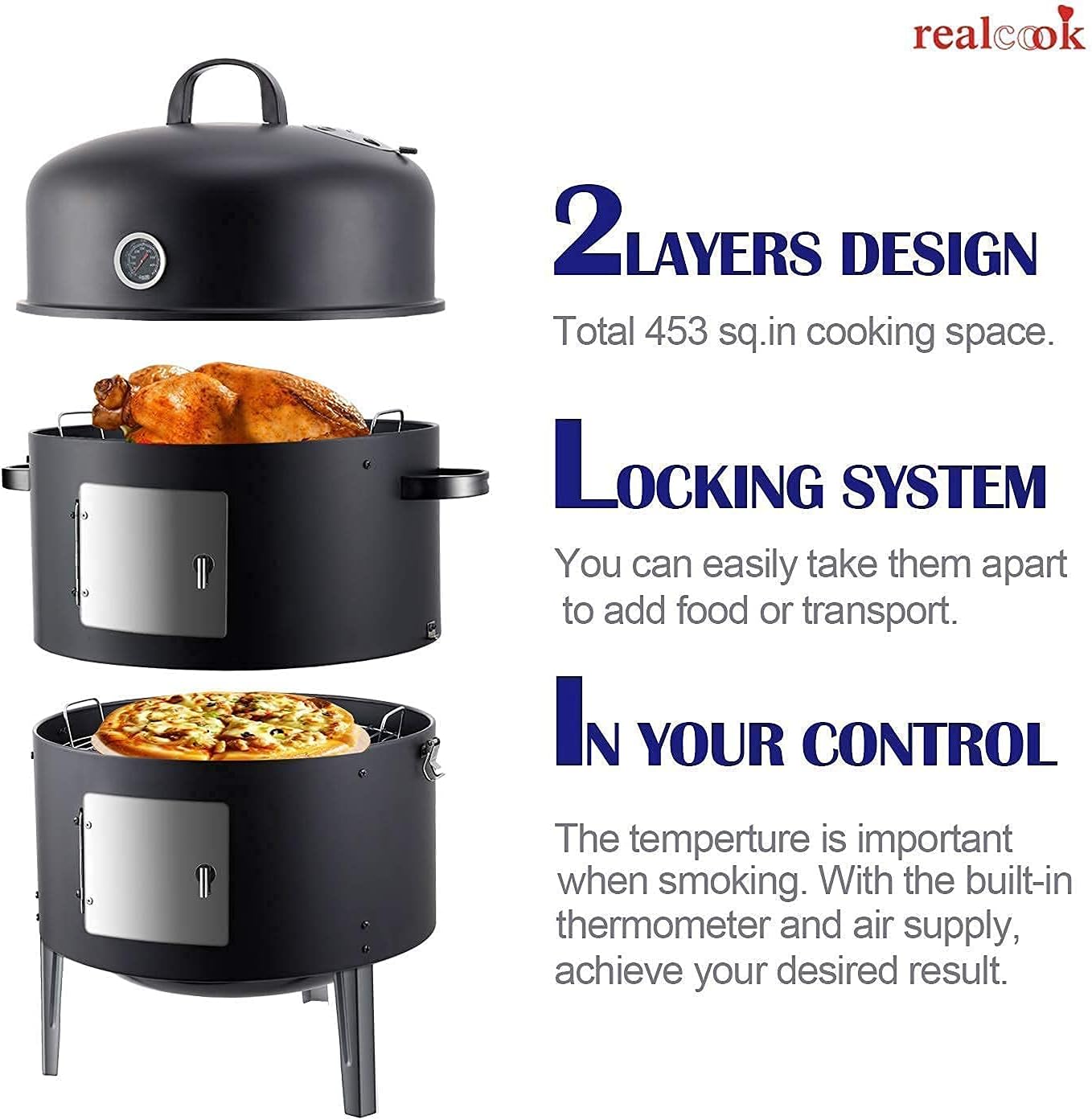 Realcook 17-inch Charcoal Smoker Grill with Cover