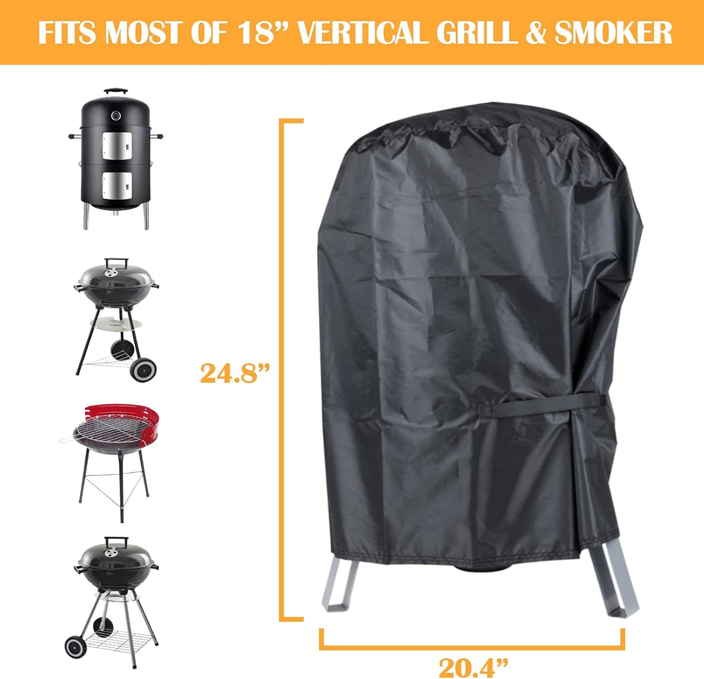 BBQ Grill Cover with Waterproof - Heavy Duty Kettle Cover Fits Most of Outdoor Cooking Gas Charcoal Grill Smoker (20.4D x 24.8H Inches)