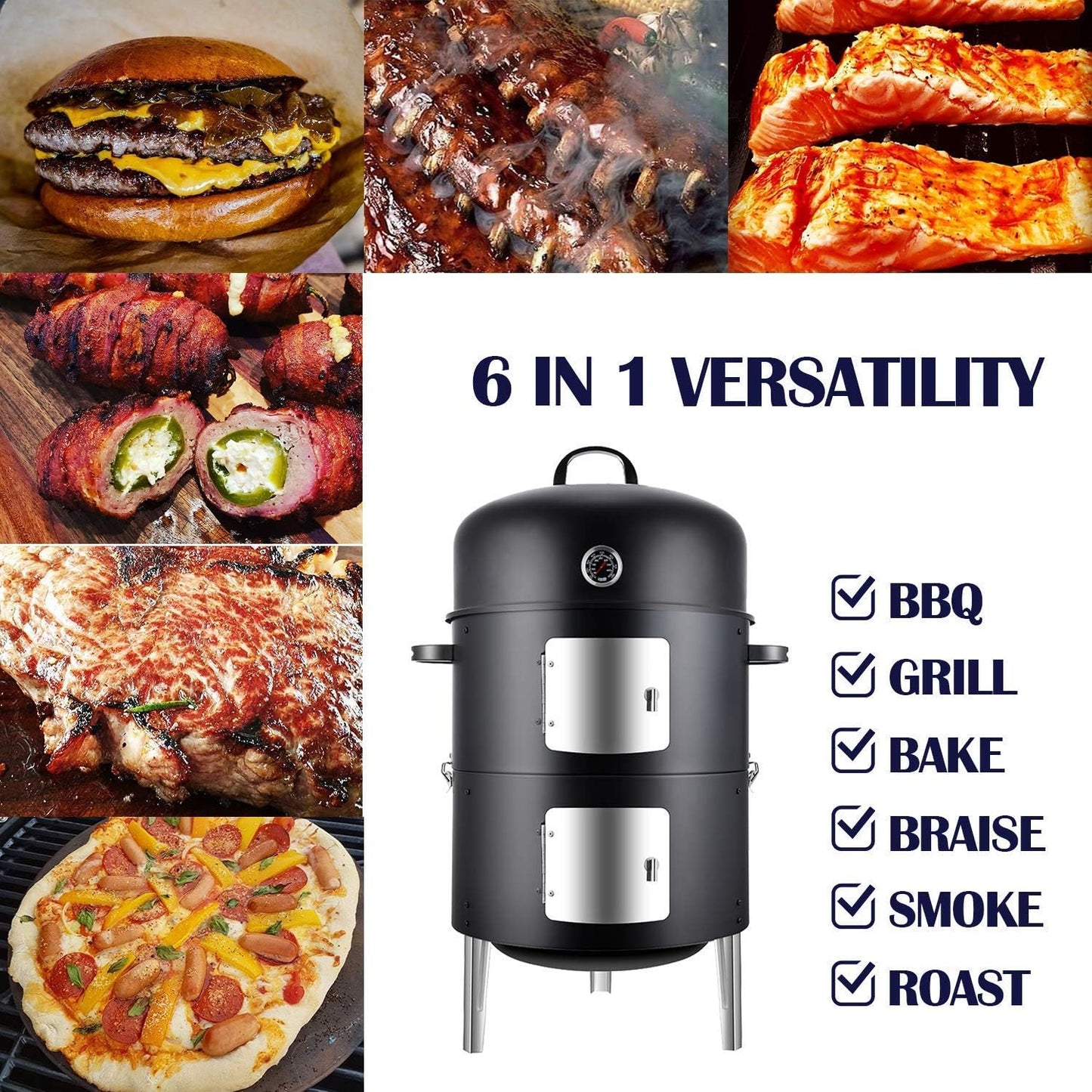 17" Realcook Charcoal Smoker Grill with Pellet Smoker Tube & Smoker Cover