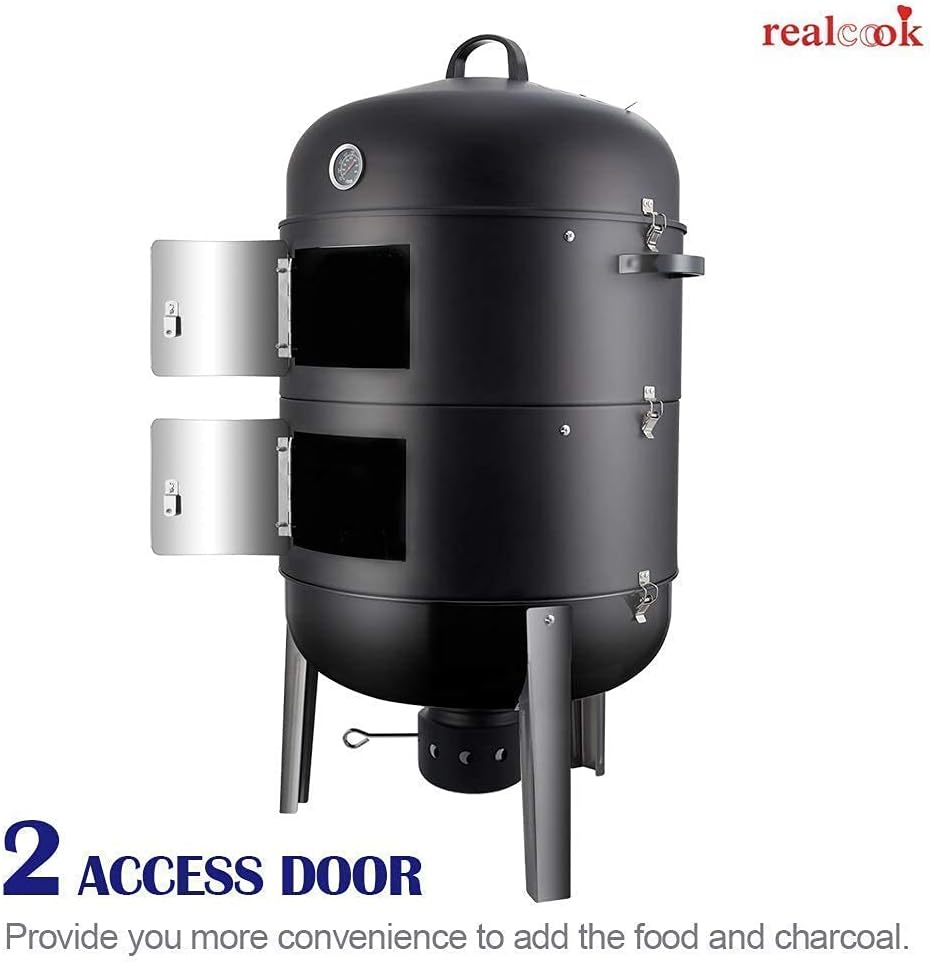 Realcook 20-inch Charcoal Vertical Smoker with Water-resistant Cover