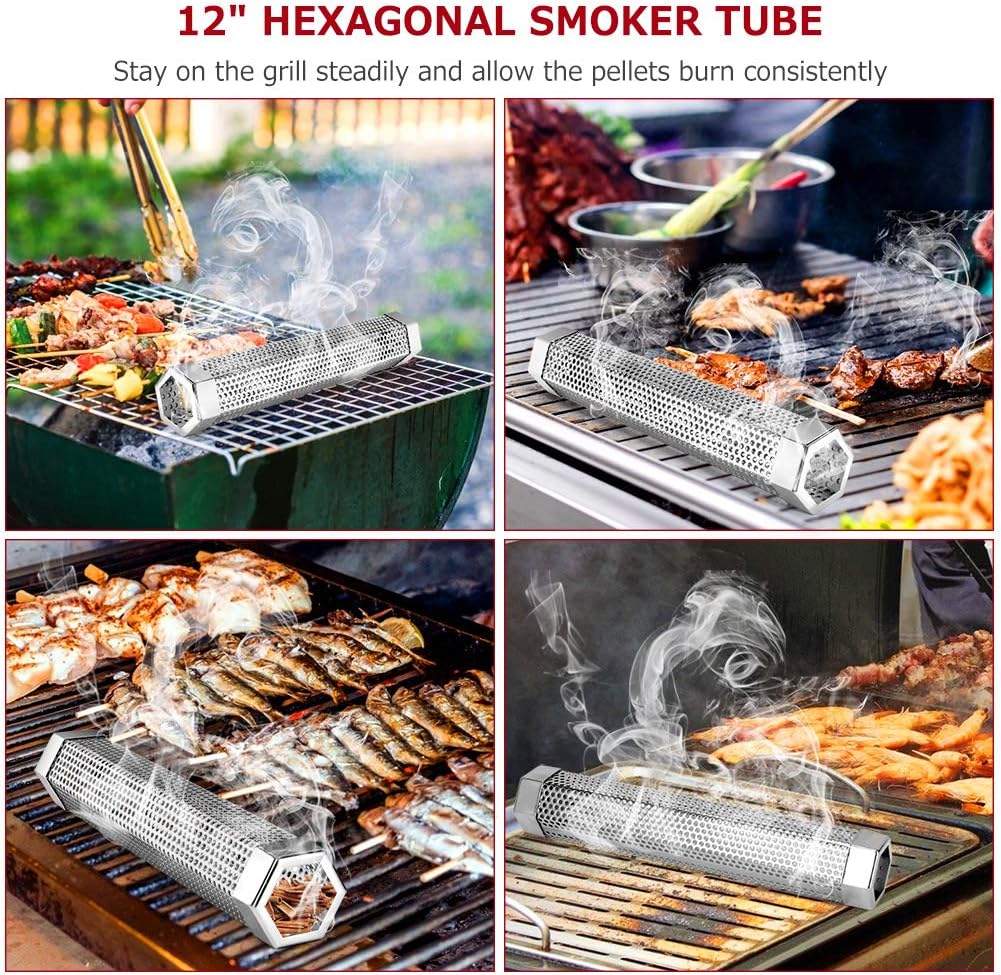 Realcook Pellet Smoker Tube 12-inch: Stainless Steel Wood Pellets Smoke Tube for Hot or Cold Smoking | BBQ Smoke Generator Tubes Works with any Grill and Smokers