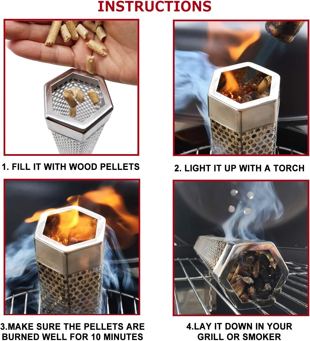 Realcook Pellet Smoker Tube 12-inch: Stainless Steel Wood Pellets Smoke Tube for Hot or Cold Smoking | BBQ Smoke Generator Tubes Works with any Grill and Smokers