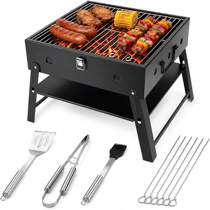 Portable BBQ Charcoal Camping Grill: Tabletop Folding Barbecue Grills