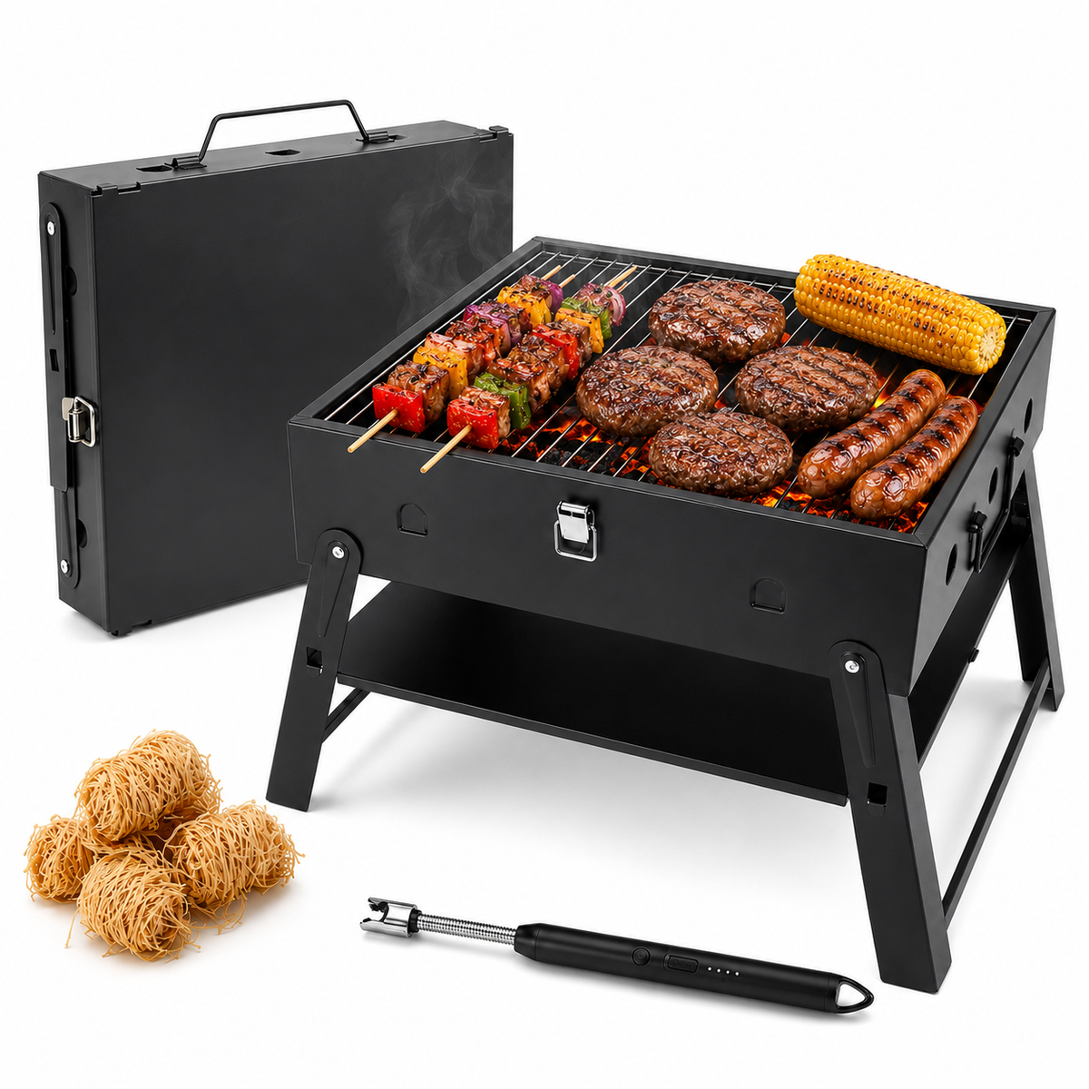 Portable BBQ Charcoal Camping Grill: Tabletop Folding Barbecue Grills